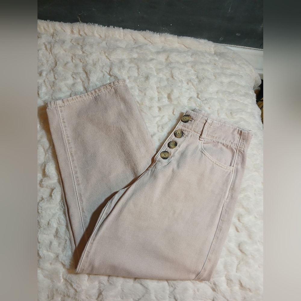 Zara Womens Size 4 Wide Leg Jeans Dusty Pink High Rise Denim Pants - Picture 7 of 9